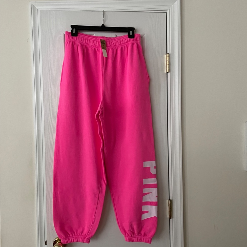 NWT Victorias Secret HOT PINK Relaxed Fit Fleece Joggers MED